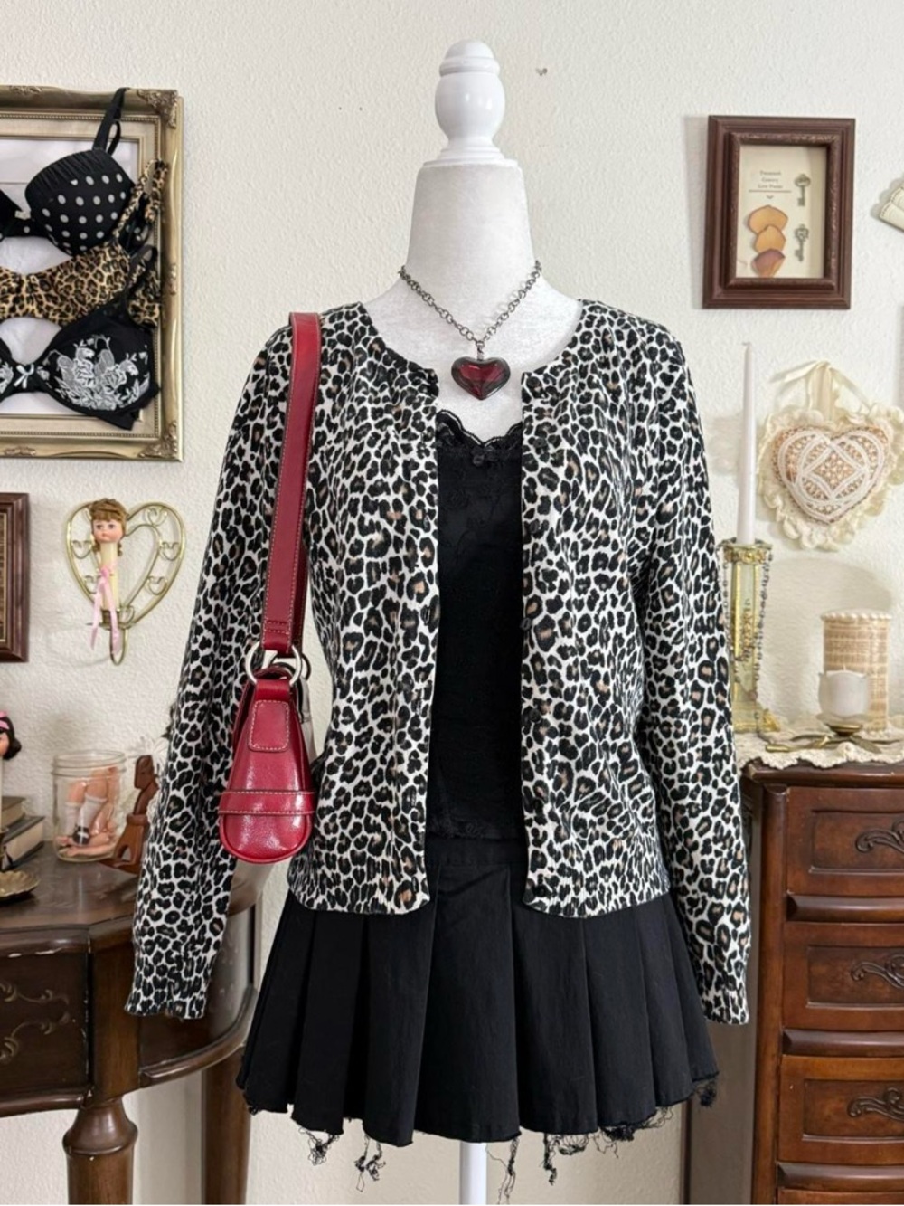 twee preppy girly grunge cheetah print cardigan